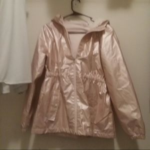 Metallic rose gold rain coat